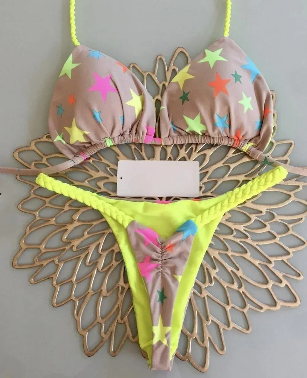 Women's Bikini Set Split Print Swimwear - Fashionable G-String Beach Holiday Swimsuit with Chest Pad, Quick Drying, High Elasticity - Image 5