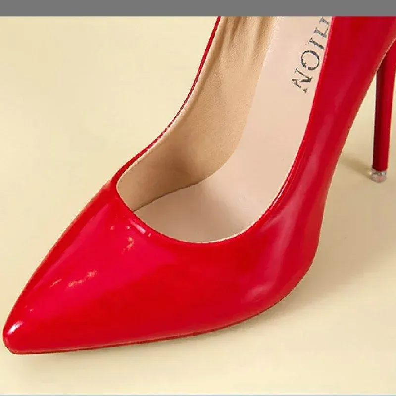Women's Sexy Red Bottom High Heels Pumps - 12cm Stiletto Pointed Toe Wedding Dress Shoes, Available in Nude & Black showcase 24