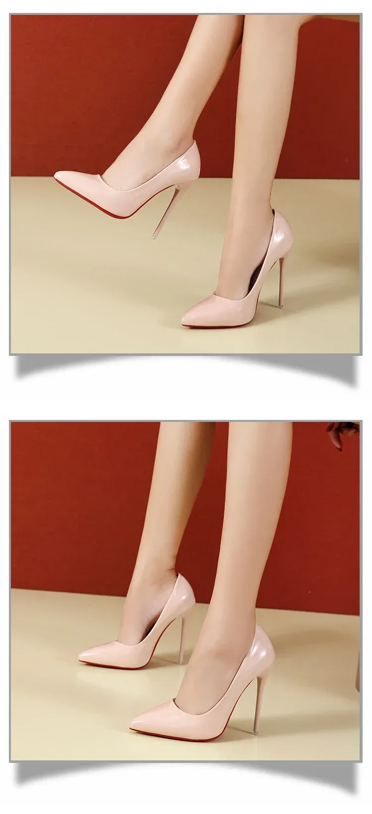 Women's Sexy Red Bottom High Heels Pumps - 12cm Stiletto Pointed Toe Wedding Dress Shoes, Available in Nude & Black showcase 12