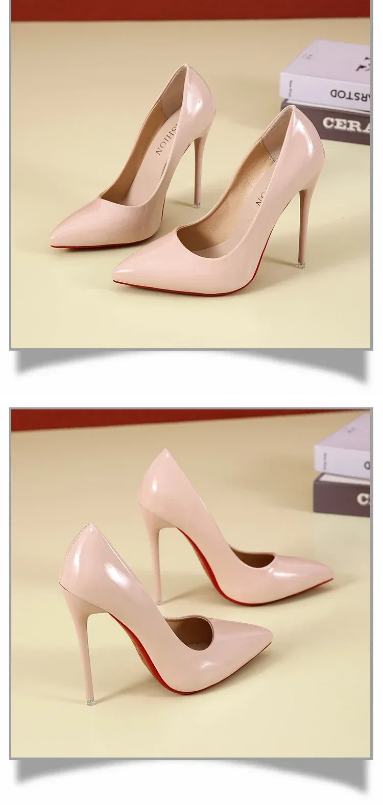 Women's Sexy Red Bottom High Heels Pumps - 12cm Stiletto Pointed Toe Wedding Dress Shoes, Available in Nude & Black showcase 17