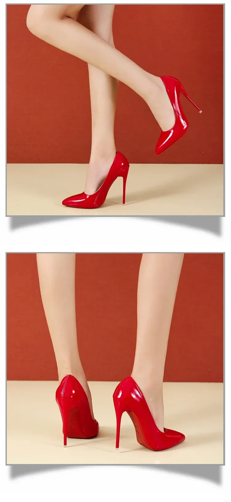 Women's Sexy Red Bottom High Heels Pumps - 12cm Stiletto Pointed Toe Wedding Dress Shoes, Available in Nude & Black showcase 8