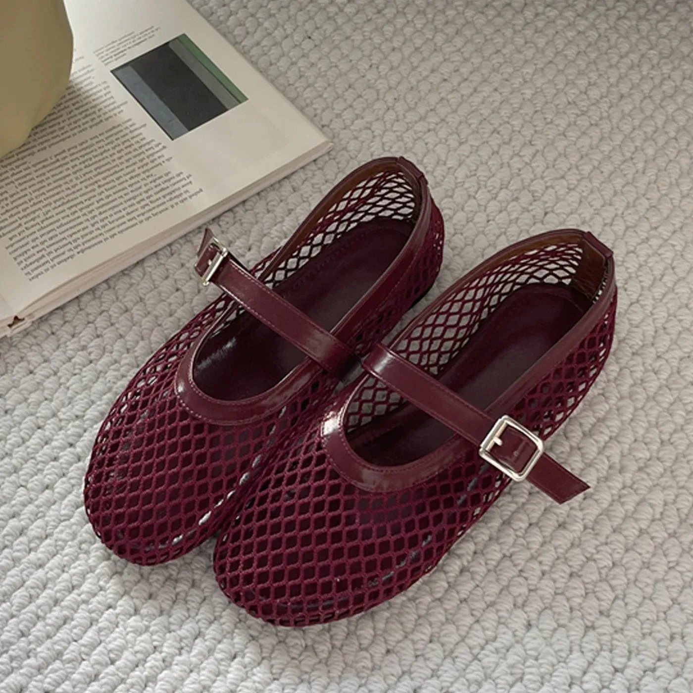 Eilyken Women's Summer Mesh Flat Sandals - Designer Casual Round Toe Buckle Strap Outdoor Dress Shoes - Image 1