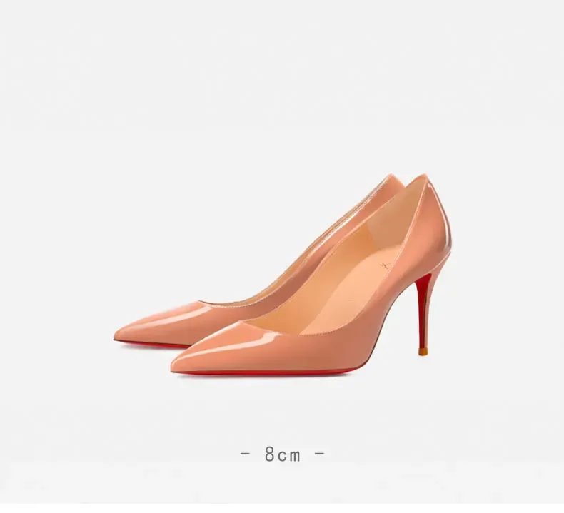 Elegant Women's Pointed Toe High Heel Pumps - Luxury Red Shiny Bottom Party Shoes for Ladies showcase 14