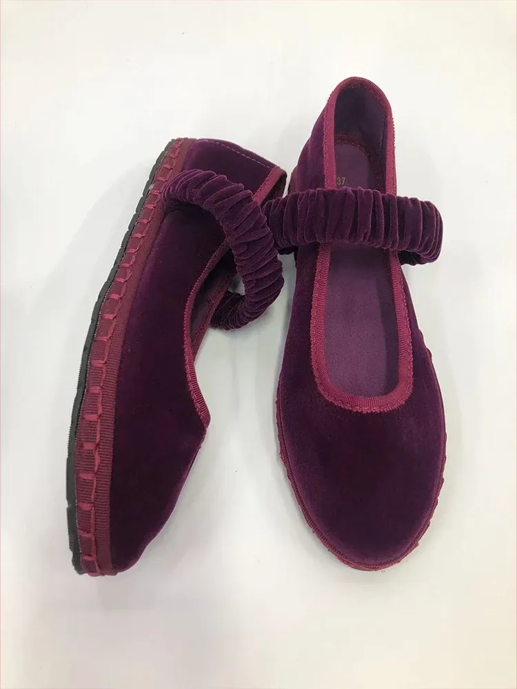 Elegant Velvet Mary Jane Ballet Flats for Women - Solid Color Fabric Canvas Loafers, 2024 Trend Elastic Band Design, Comfortable Ladies Shoes showcase 3