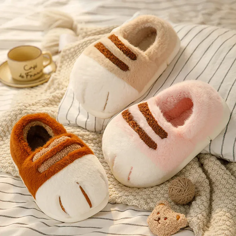 Women's Fluffy Cat Paw Slippers - Cozy Closed Heel Home Shoes, Warm Winter Slip-On Loafers with Animal Claw Design for Ultimate Comfort thumbnail 1