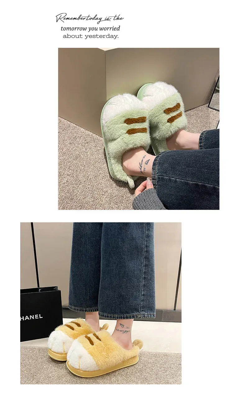 Women's Fluffy Cat Paw Slippers - Cozy Closed Heel Home Shoes, Warm Winter Slip-On Loafers with Animal Claw Design for Ultimate Comfort showcase 22