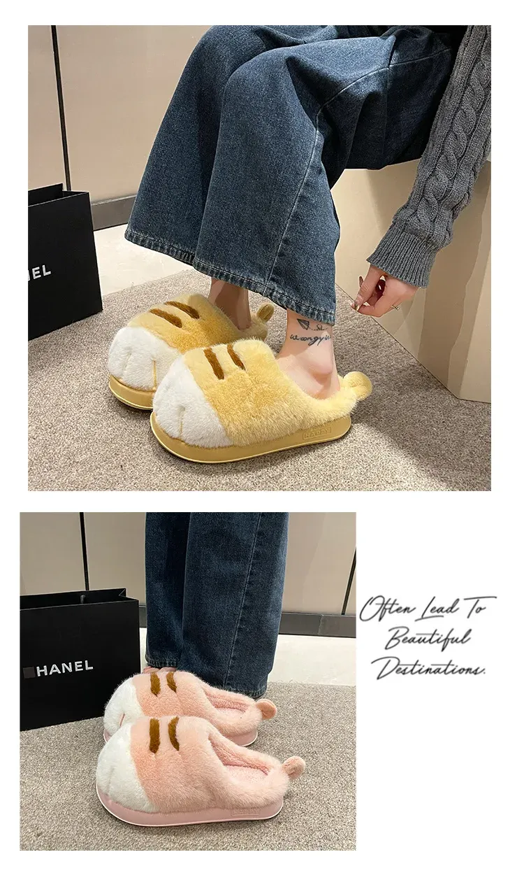 Women's Fluffy Cat Paw Slippers - Cozy Closed Heel Home Shoes, Warm Winter Slip-On Loafers with Animal Claw Design for Ultimate Comfort showcase 20