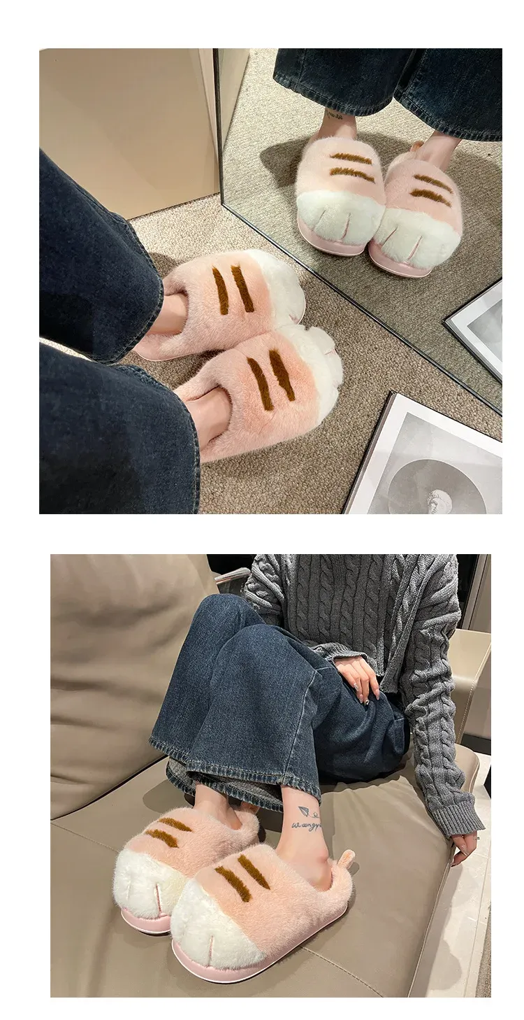 Women's Fluffy Cat Paw Slippers - Cozy Closed Heel Home Shoes, Warm Winter Slip-On Loafers with Animal Claw Design for Ultimate Comfort showcase 21