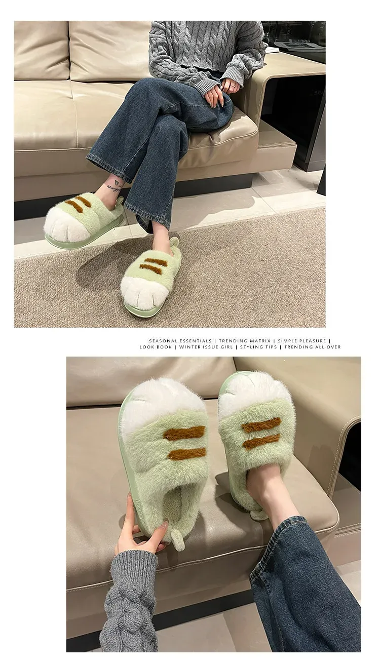 Women's Fluffy Cat Paw Slippers - Cozy Closed Heel Home Shoes, Warm Winter Slip-On Loafers with Animal Claw Design for Ultimate Comfort showcase 17
