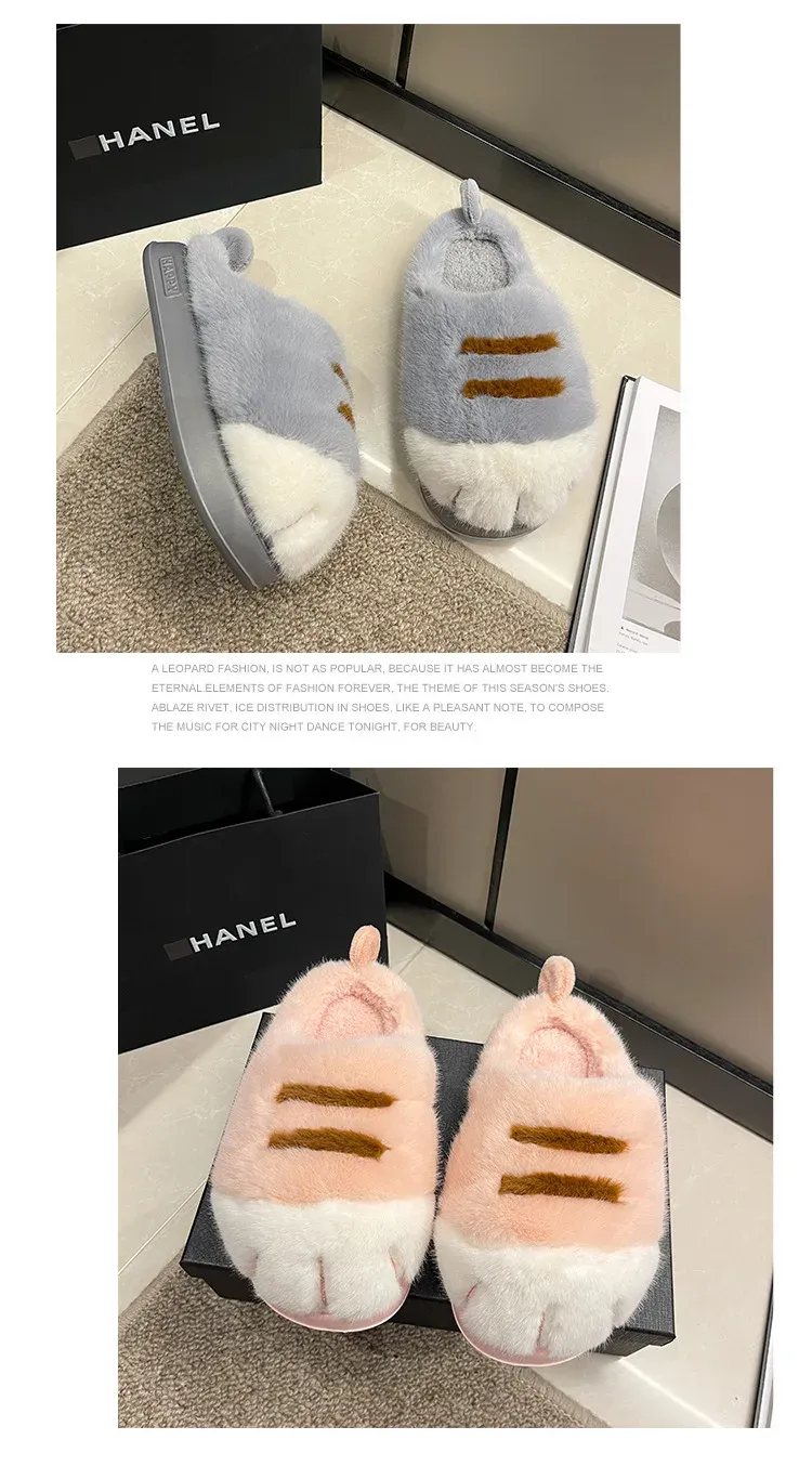 Women's Fluffy Cat Paw Slippers - Cozy Closed Heel Home Shoes, Warm Winter Slip-On Loafers with Animal Claw Design for Ultimate Comfort showcase 25