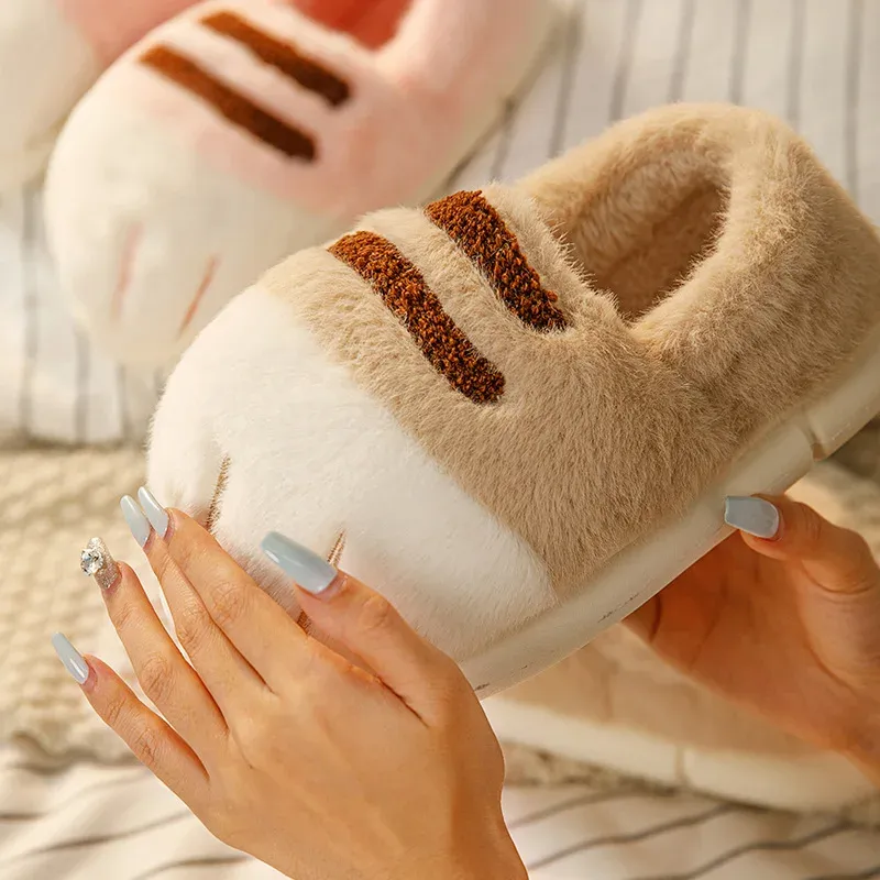 Women's Fluffy Cat Paw Slippers - Cozy Closed Heel Home Shoes, Warm Winter Slip-On Loafers with Animal Claw Design for Ultimate Comfort thumbnail 4