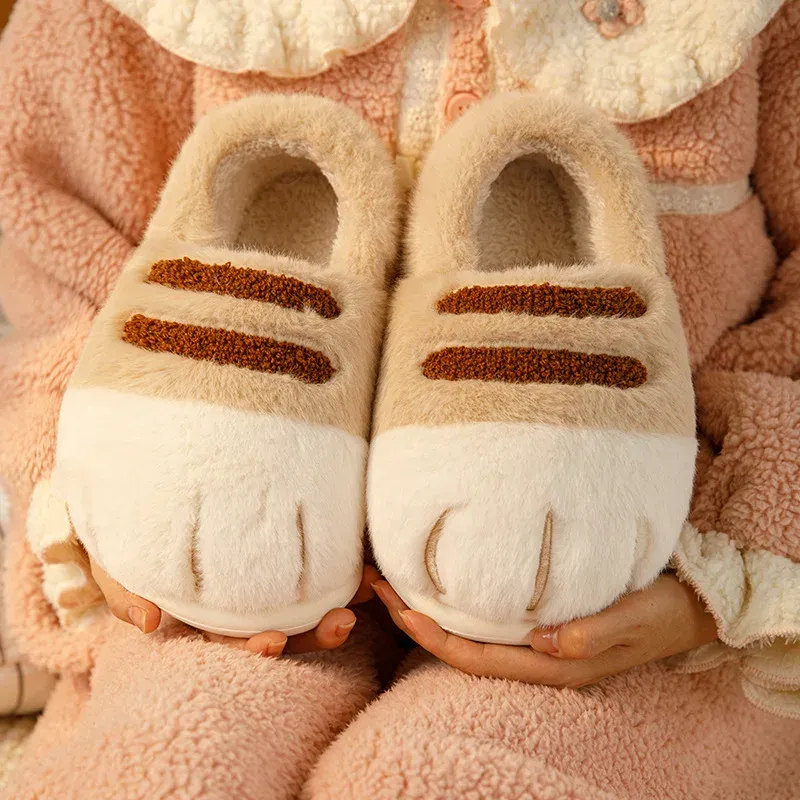 Women's Fluffy Cat Paw Slippers - Cozy Closed Heel Home Shoes, Warm Winter Slip-On Loafers with Animal Claw Design for Ultimate Comfort thumbnail 5