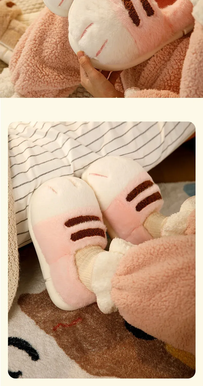 Women's Fluffy Cat Paw Slippers - Cozy Closed Heel Home Shoes, Warm Winter Slip-On Loafers with Animal Claw Design for Ultimate Comfort showcase 16