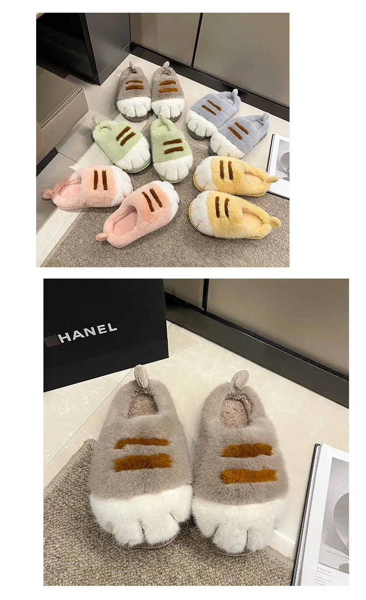 Women's Fluffy Cat Paw Slippers - Cozy Closed Heel Home Shoes, Warm Winter Slip-On Loafers with Animal Claw Design for Ultimate Comfort showcase 23