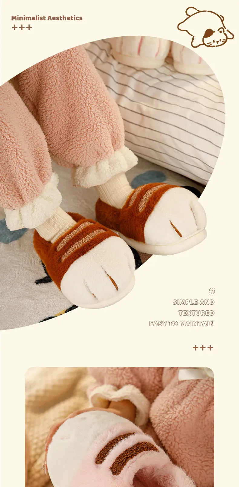 Women's Fluffy Cat Paw Slippers - Cozy Closed Heel Home Shoes, Warm Winter Slip-On Loafers with Animal Claw Design for Ultimate Comfort showcase 13