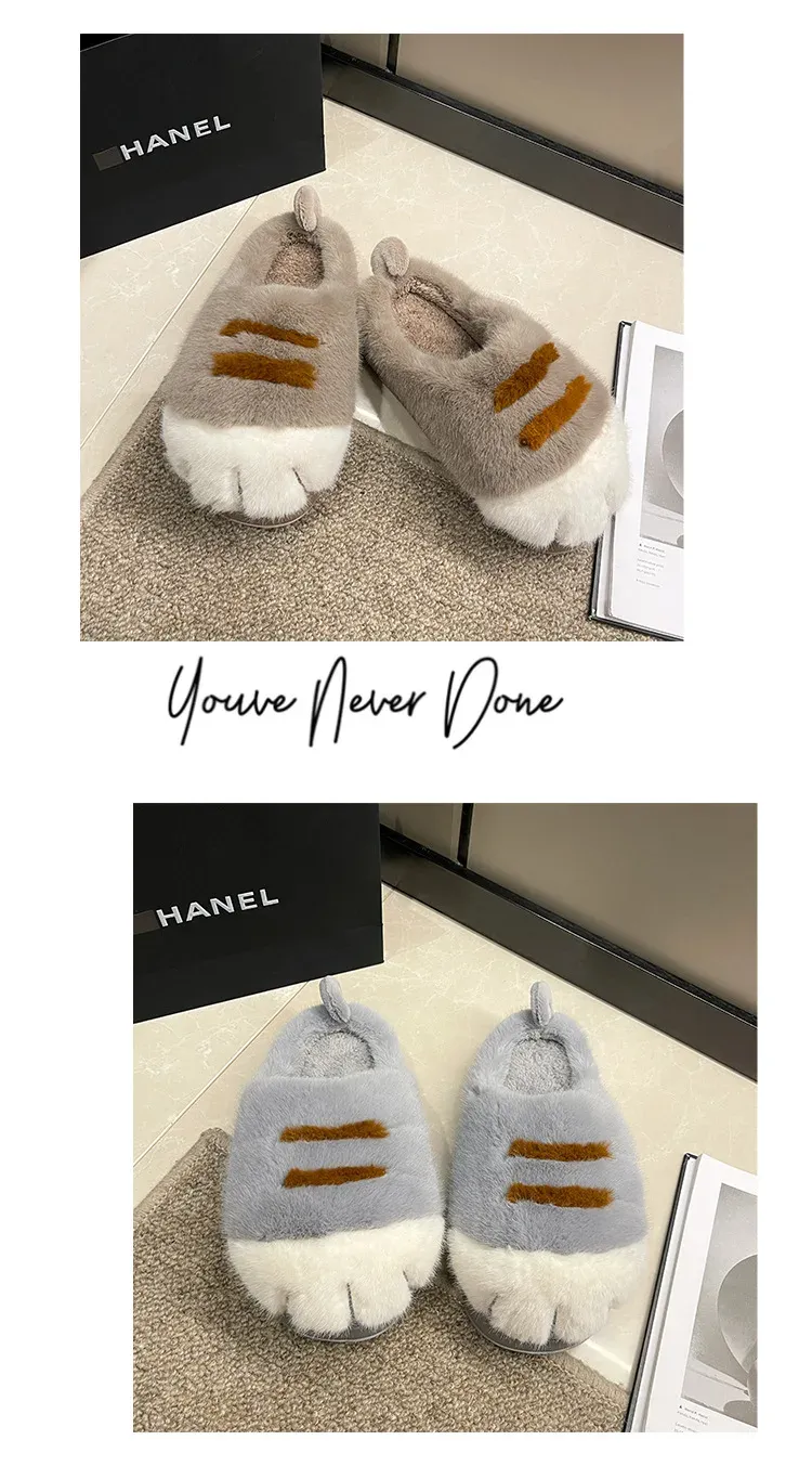 Women's Fluffy Cat Paw Slippers - Cozy Closed Heel Home Shoes, Warm Winter Slip-On Loafers with Animal Claw Design for Ultimate Comfort showcase 24