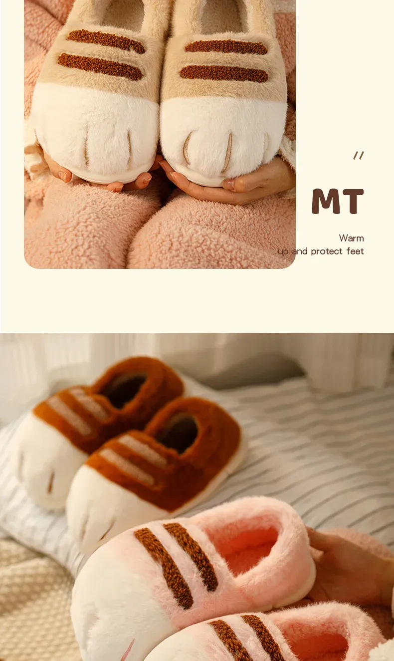 Women's Fluffy Cat Paw Slippers - Cozy Closed Heel Home Shoes, Warm Winter Slip-On Loafers with Animal Claw Design for Ultimate Comfort showcase 15