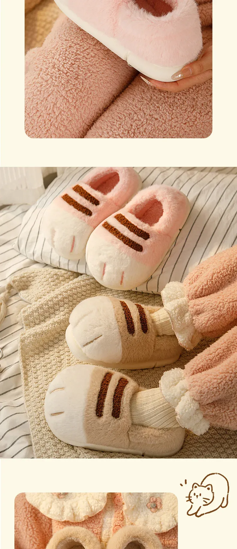 Women's Fluffy Cat Paw Slippers - Cozy Closed Heel Home Shoes, Warm Winter Slip-On Loafers with Animal Claw Design for Ultimate Comfort showcase 14