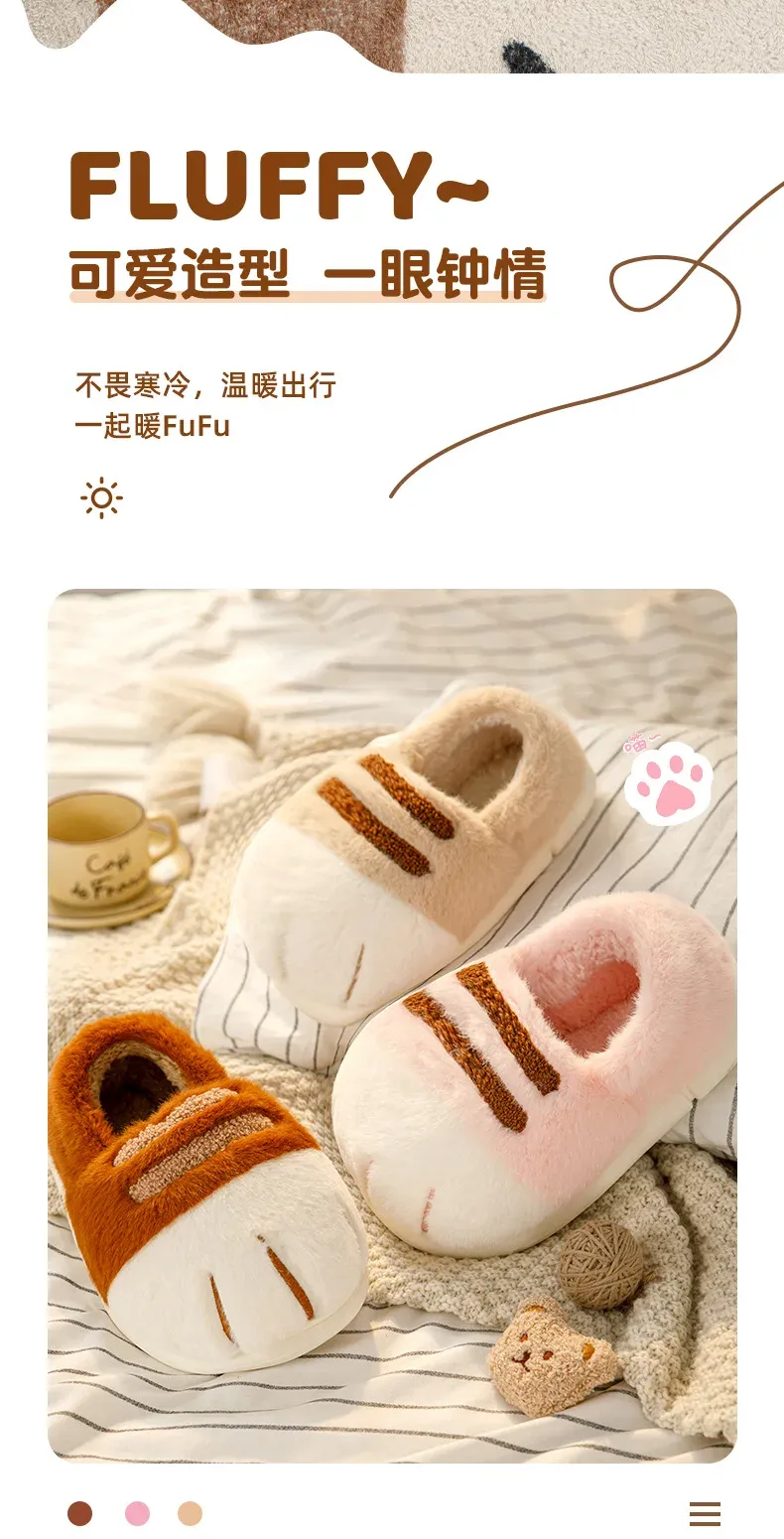 Women's Fluffy Cat Paw Slippers - Cozy Closed Heel Home Shoes, Warm Winter Slip-On Loafers with Animal Claw Design for Ultimate Comfort showcase 5