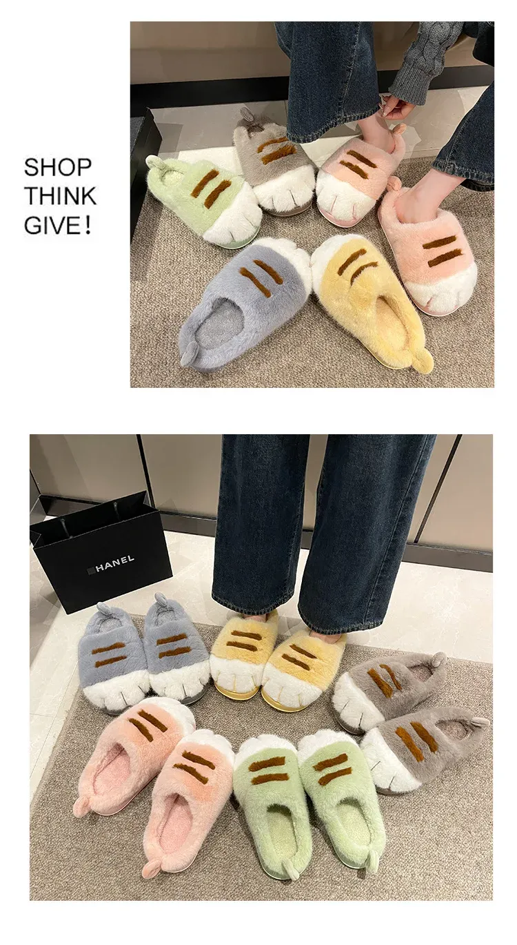 Women's Fluffy Cat Paw Slippers - Cozy Closed Heel Home Shoes, Warm Winter Slip-On Loafers with Animal Claw Design for Ultimate Comfort showcase 18