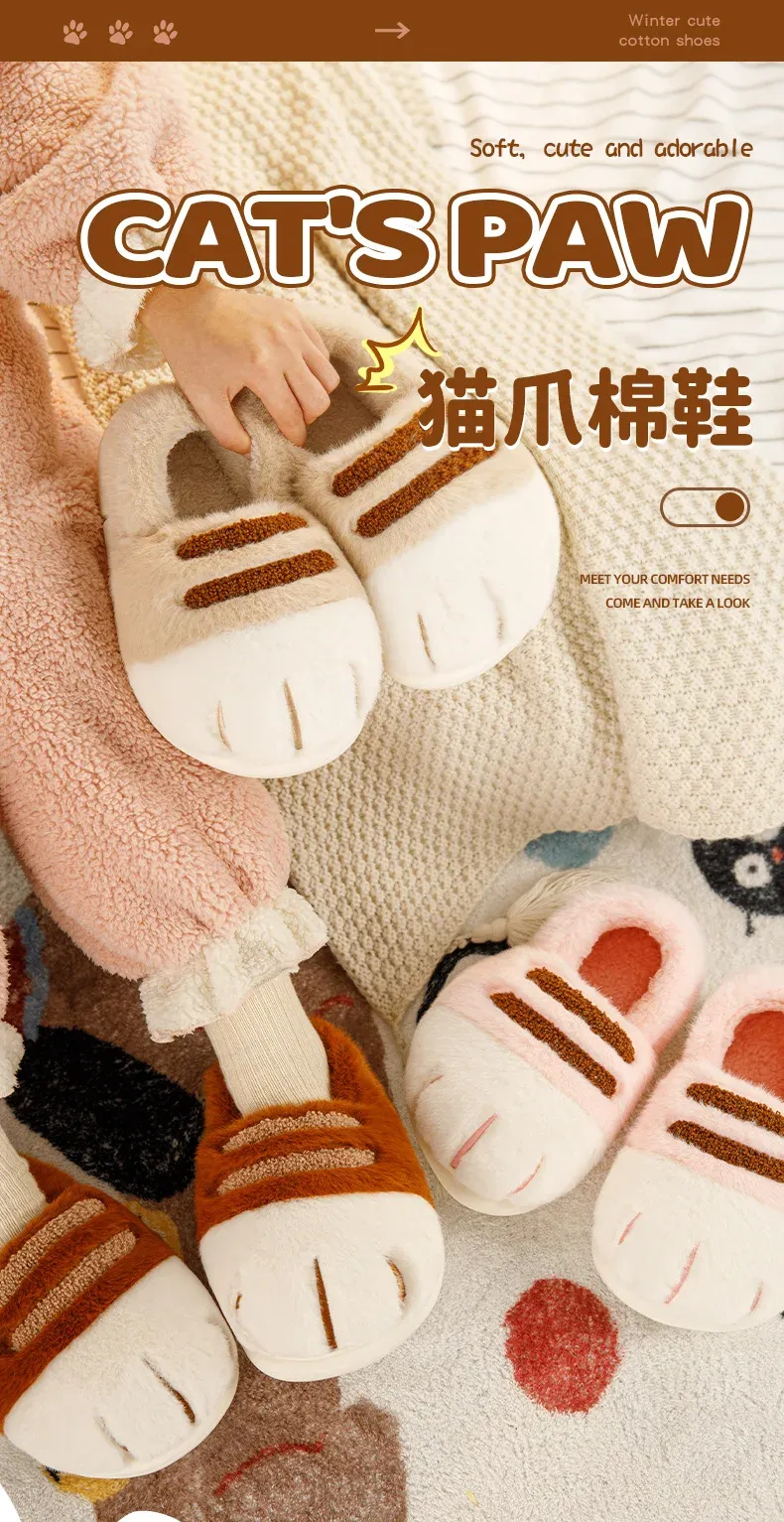 Women's Fluffy Cat Paw Slippers - Cozy Closed Heel Home Shoes, Warm Winter Slip-On Loafers with Animal Claw Design for Ultimate Comfort showcase 4