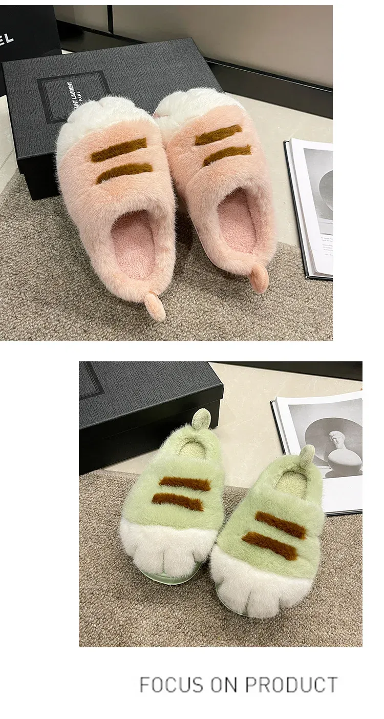 Women's Fluffy Cat Paw Slippers - Cozy Closed Heel Home Shoes, Warm Winter Slip-On Loafers with Animal Claw Design for Ultimate Comfort showcase 26