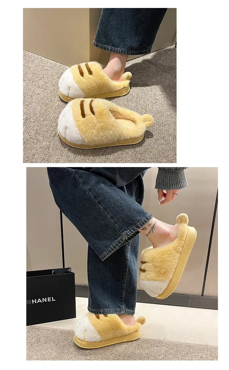 Women's Fluffy Cat Paw Slippers - Cozy Closed Heel Home Shoes, Warm Winter Slip-On Loafers with Animal Claw Design for Ultimate Comfort showcase 19