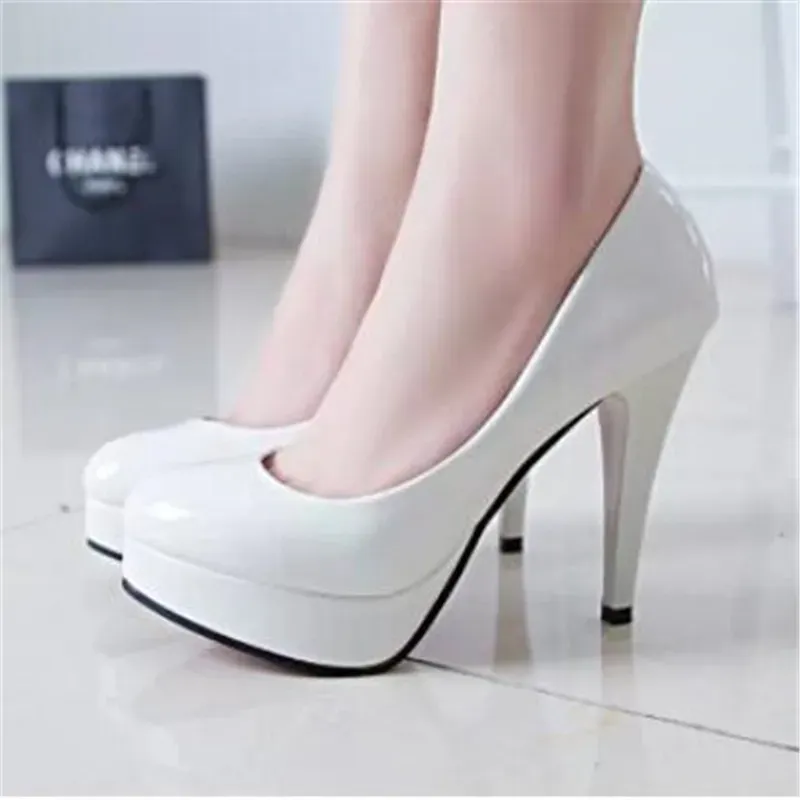 Women's Classic Patent Leather High Heels Pumps - Elegant Nude Head Platform Dress Shoes for Weddings & Special Occasions, Plus Size 34-42 showcase 3