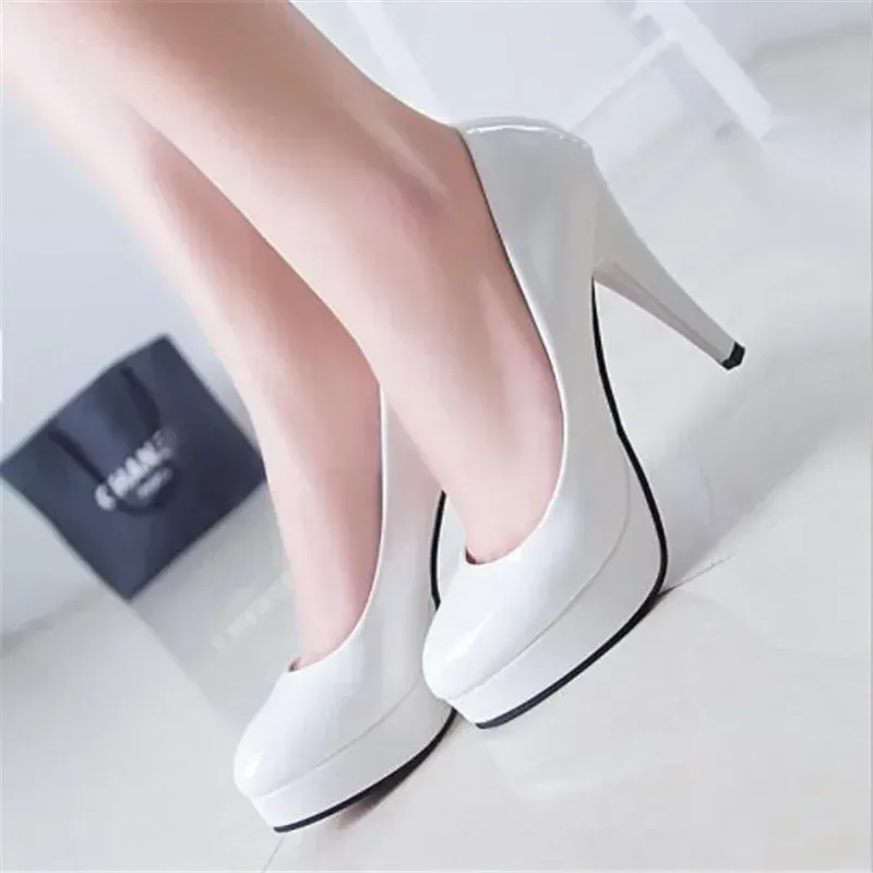 Women's Classic Patent Leather High Heels Pumps - Elegant Nude Head Platform Dress Shoes for Weddings & Special Occasions, Plus Size 34-42 thumbnail 3
