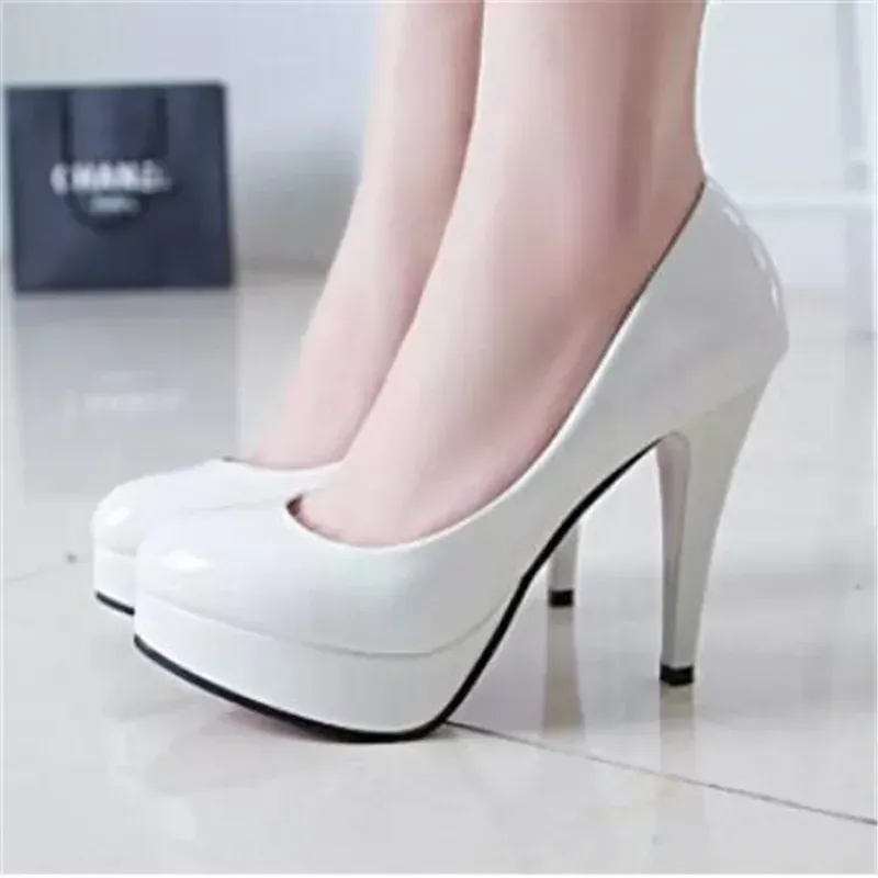 Women's Classic Patent Leather High Heels Pumps - Elegant Nude Head Platform Dress Shoes for Weddings & Special Occasions, Plus Size 34-42 thumbnail 4
