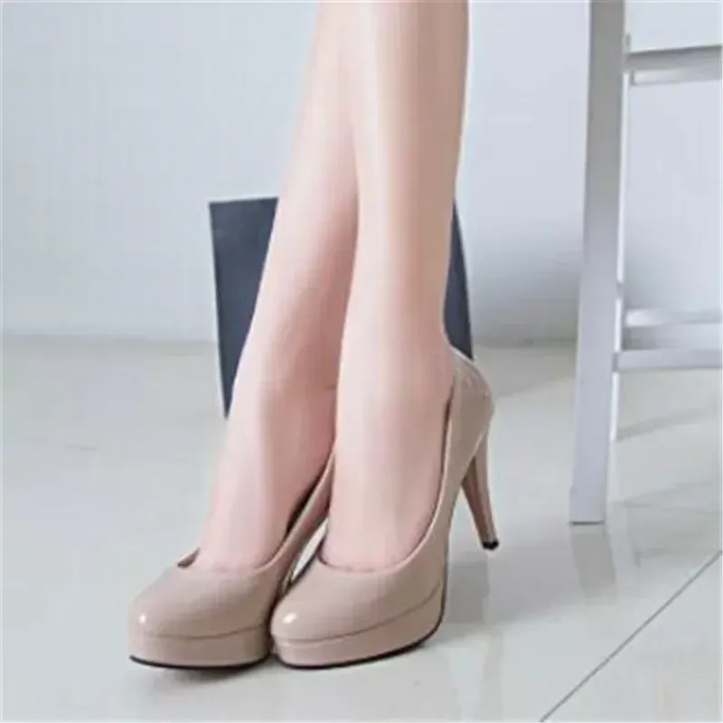 Women's Classic Patent Leather High Heels Pumps - Elegant Nude Head Platform Dress Shoes for Weddings & Special Occasions, Plus Size 34-42 thumbnail 6