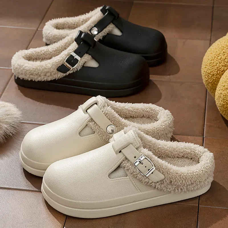 Waterproof EVA Indoor Outdoor Slippers for Women - Warm Plush Winter Shoes with Thick Anti-Slip Sole for Home & Daily Walking thumbnail 1