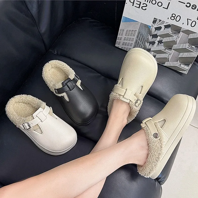 Waterproof EVA Indoor Outdoor Slippers for Women - Warm Plush Winter Shoes with Thick Anti-Slip Sole for Home & Daily Walking thumbnail 4