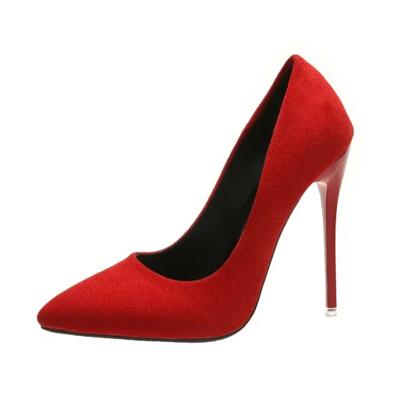 Women's Elegant Pointed Toe Flock High Heels Pumps - Classic Red & Gray Ladies Wedding & Office Shoes (Sizes 35-45) showcase 6