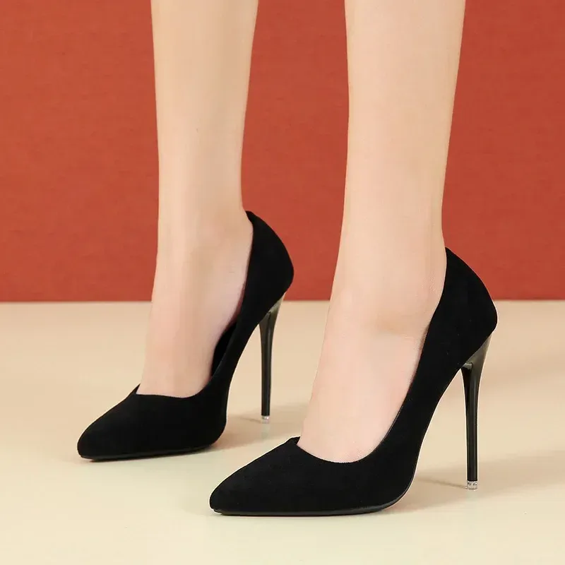 Women's Elegant Pointed Toe Flock High Heels Pumps - Classic Red & Gray Ladies Wedding & Office Shoes (Sizes 35-45) thumbnail 3