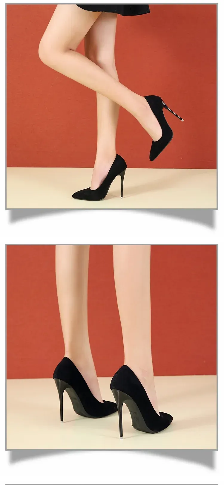 Women's Elegant Pointed Toe Flock High Heels Pumps - Classic Red & Gray Ladies Wedding & Office Shoes (Sizes 35-45) showcase 8