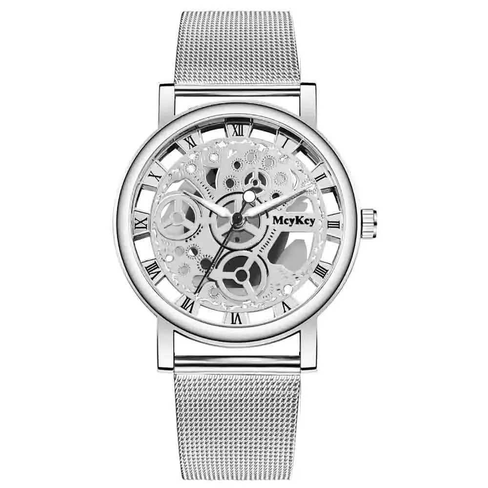 Fashionable Women's Skeleton Faux Mechanical Quartz Watch with Metal Mesh Strap - Elegant Rosy Gold Design for Casual & Sporty Looks showcase 8