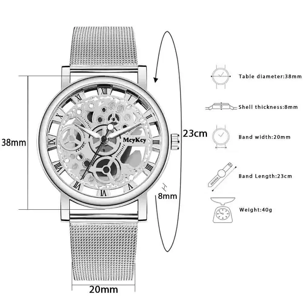 Fashionable Women's Skeleton Faux Mechanical Quartz Watch with Metal Mesh Strap - Elegant Rosy Gold Design for Casual & Sporty Looks showcase 3