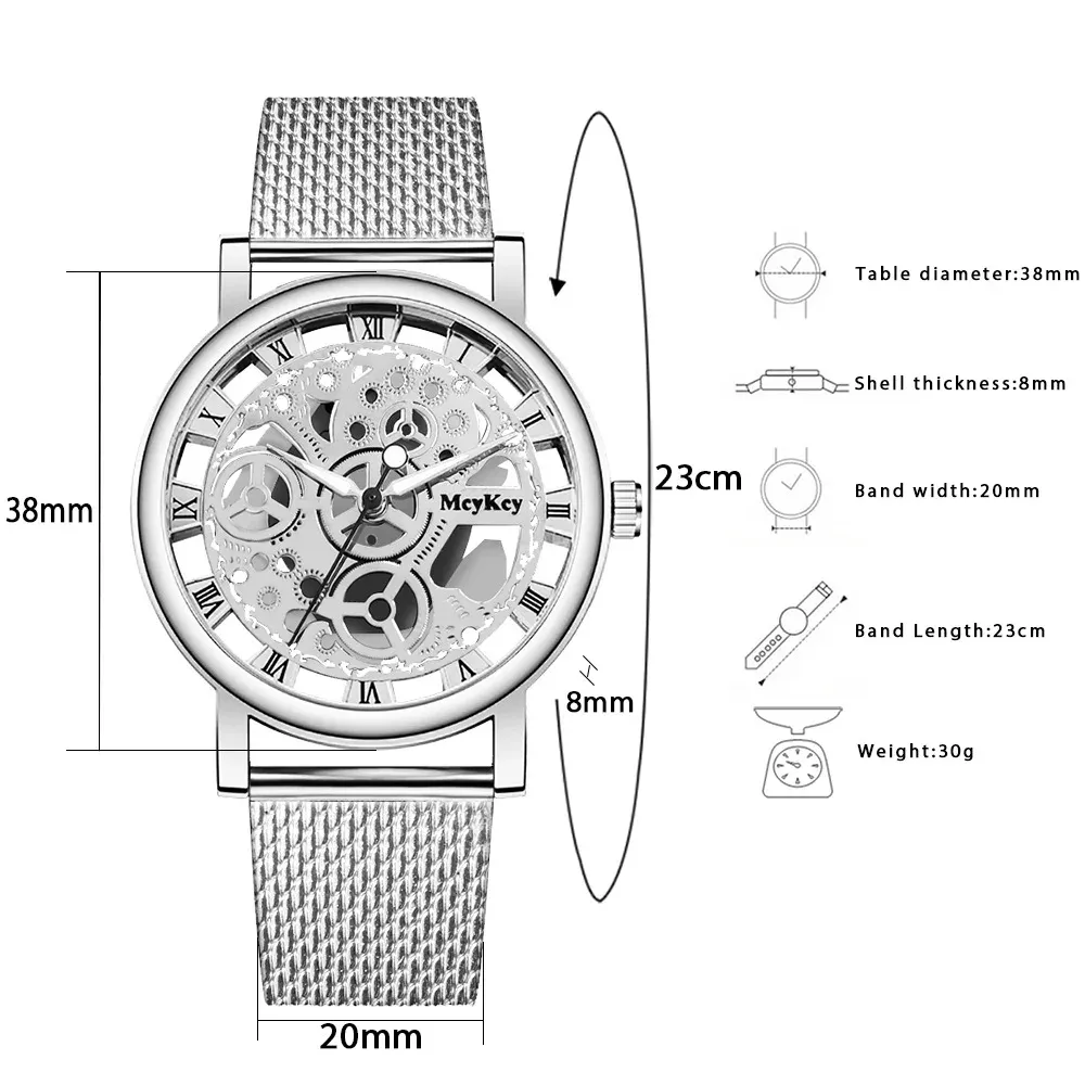 Fashionable Women's Skeleton Faux Mechanical Quartz Watch with Metal Mesh Strap - Elegant Rosy Gold Design for Casual & Sporty Looks showcase 21