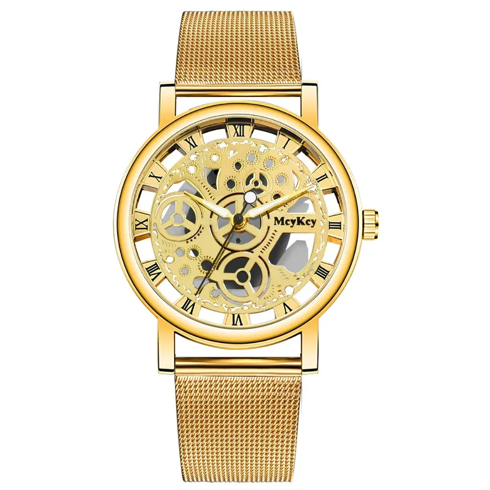 Fashionable Women's Skeleton Faux Mechanical Quartz Watch with Metal Mesh Strap - Elegant Rosy Gold Design for Casual & Sporty Looks showcase 9