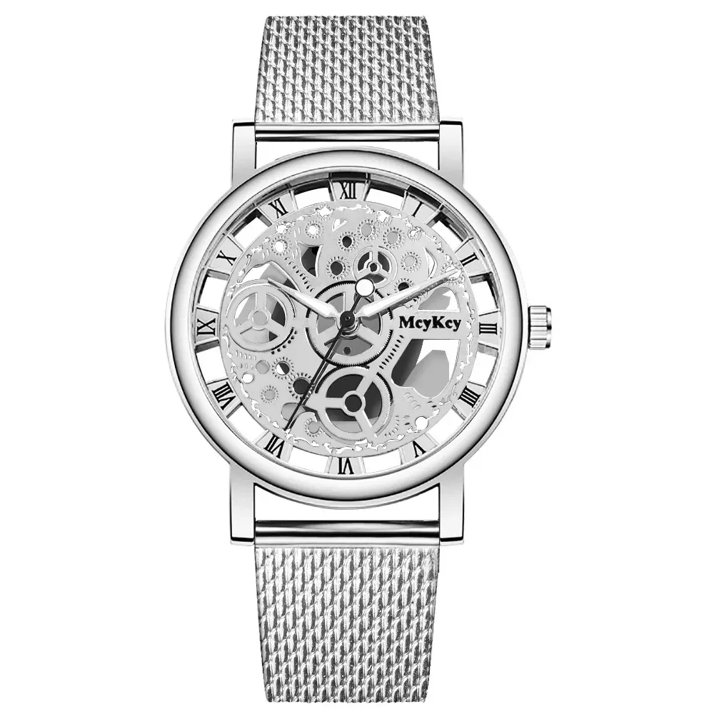 Fashionable Women's Skeleton Faux Mechanical Quartz Watch with Metal Mesh Strap - Elegant Rosy Gold Design for Casual & Sporty Looks showcase 27