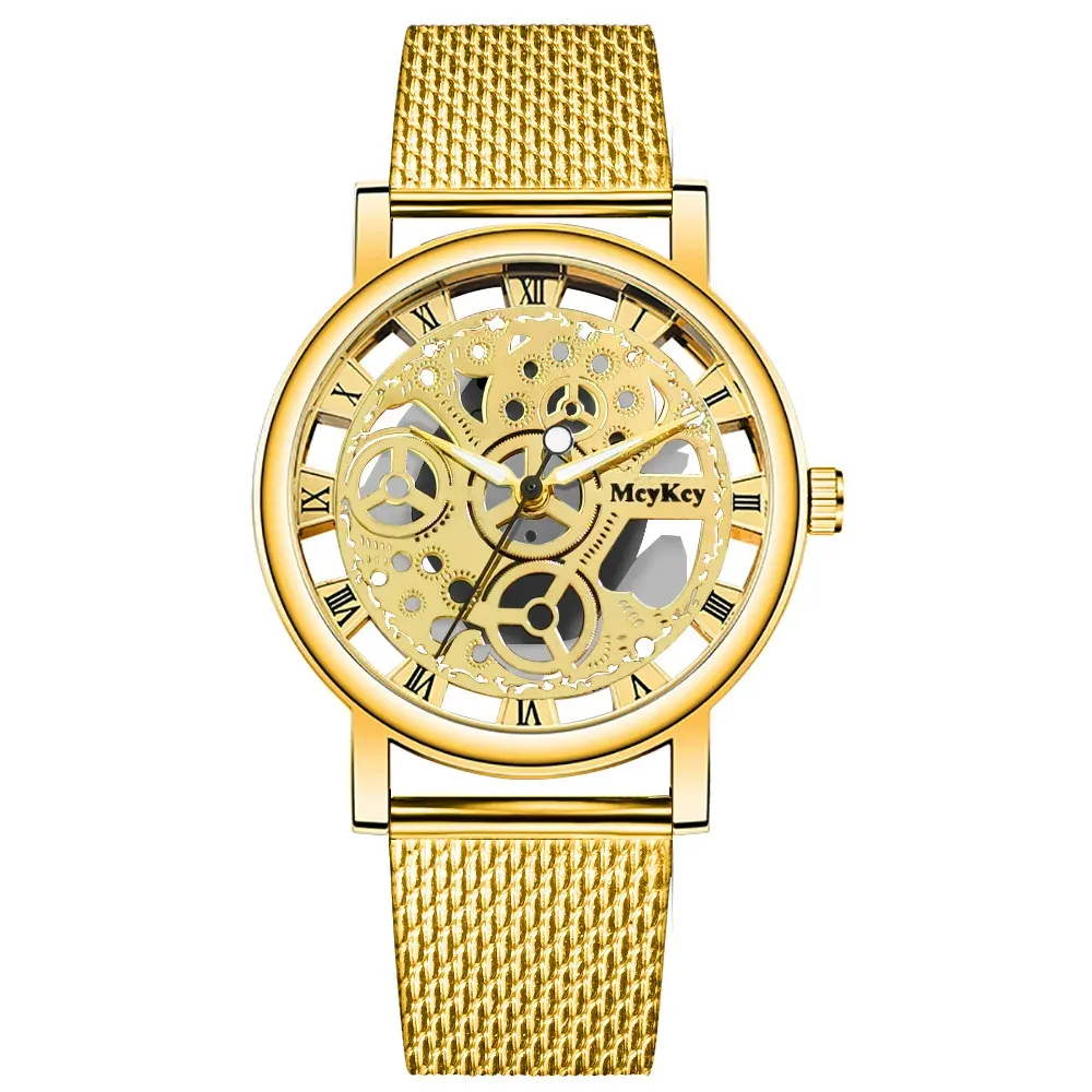 Fashionable Women's Skeleton Faux Mechanical Quartz Watch with Metal Mesh Strap - Elegant Rosy Gold Design for Casual & Sporty Looks showcase 26