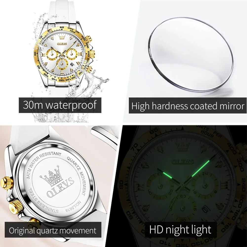 OLEVS 5618 Luxury Women's Quartz Watch - Silicone Band, Waterproof, Calendar Chronograph, Sports Design - Image 4