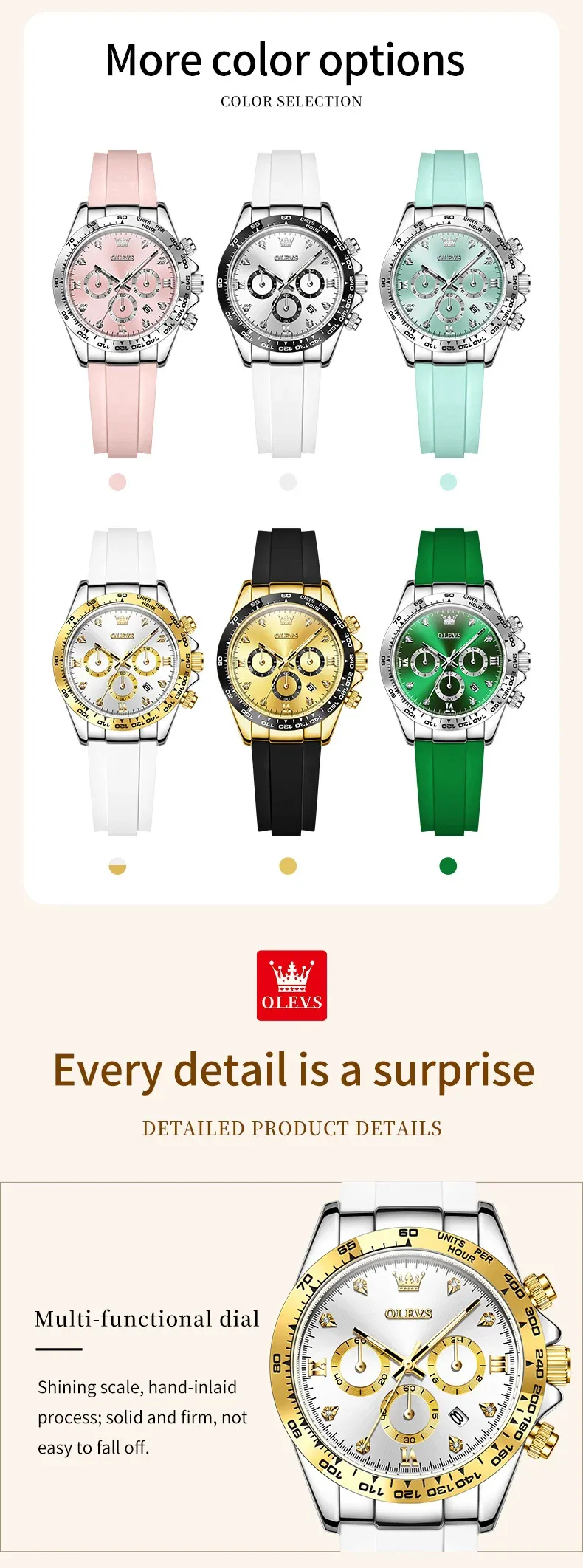 OLEVS 5618 Luxury Women's Quartz Watch - Silicone Band, Waterproof, Calendar Chronograph, Sports Design showcase 6