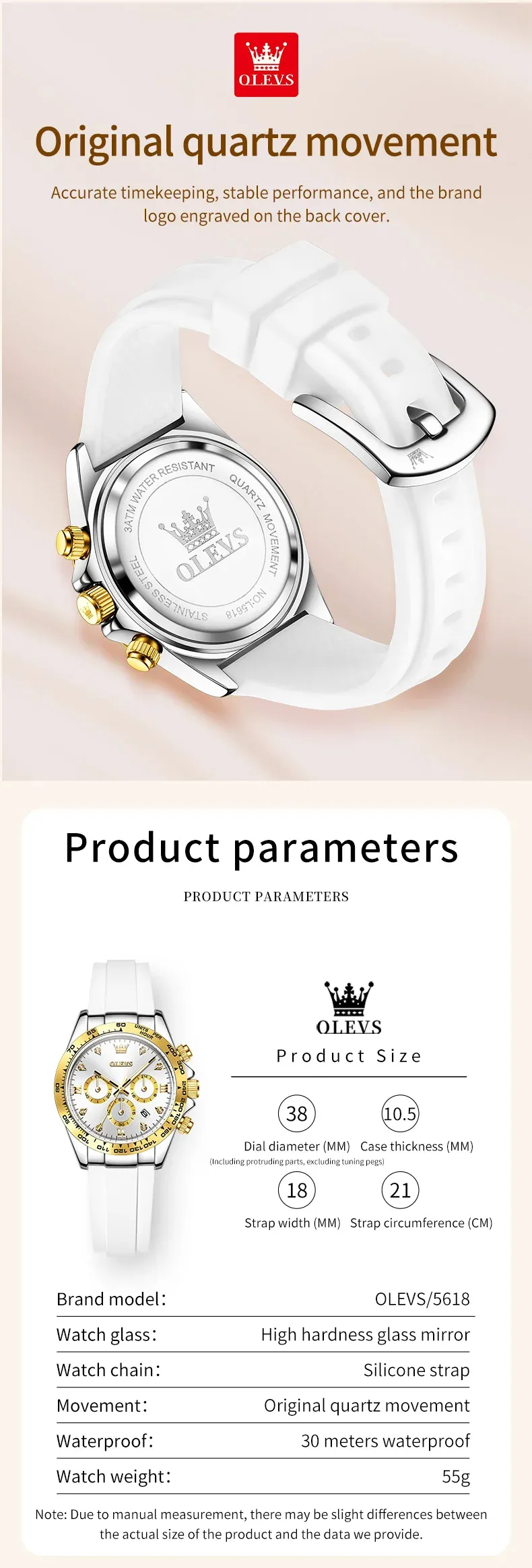 OLEVS 5618 Luxury Women's Quartz Watch - Silicone Band, Waterproof, Calendar Chronograph, Sports Design showcase 5