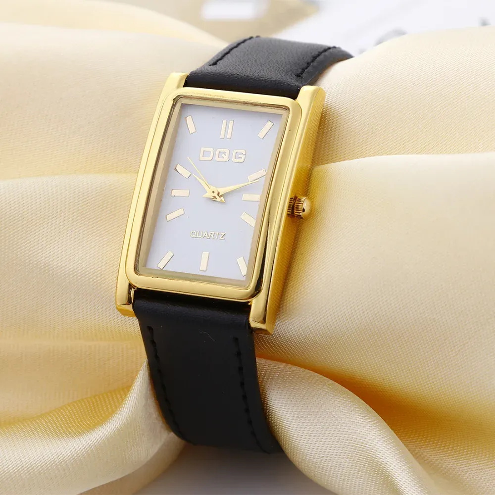 DQG Luxury Women's Rectangle Quartz Watch - Gold Dial Leather Strap Dress Watch for Business & Casual Wear - Image 6