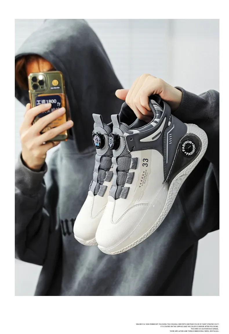 Men's Rotating Buckle Sneakers - Comfy Non-Slip Lace-Up Durable Artificial Leather Casual Shoes for Spring/Autumn Outdoor Activities showcase 8