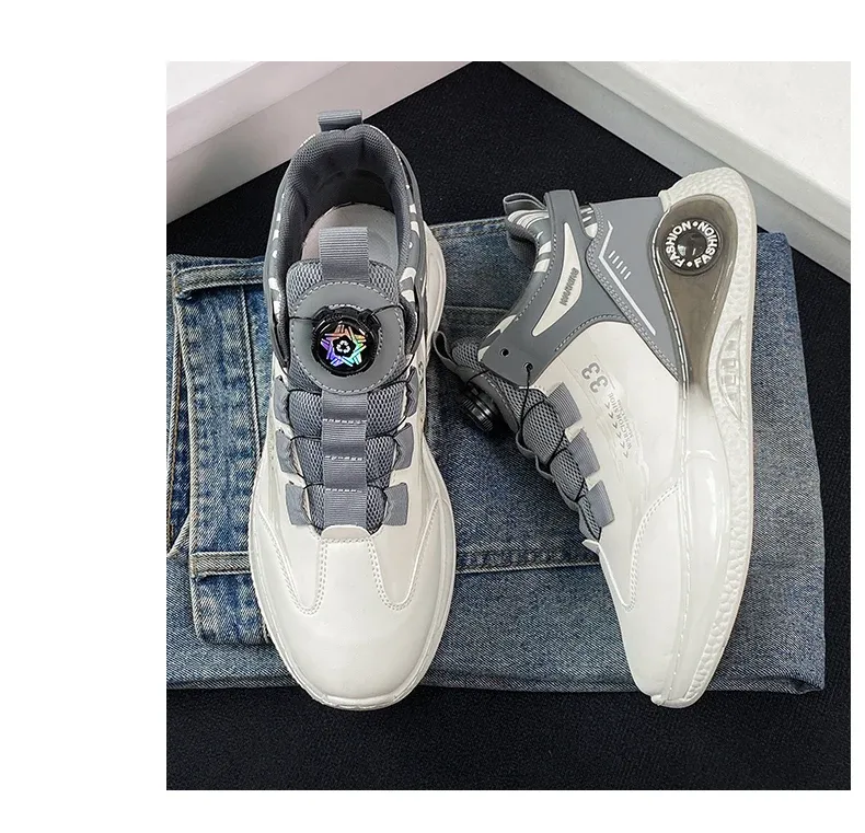 Men's Rotating Buckle Sneakers - Comfy Non-Slip Lace-Up Durable Artificial Leather Casual Shoes for Spring/Autumn Outdoor Activities showcase 11