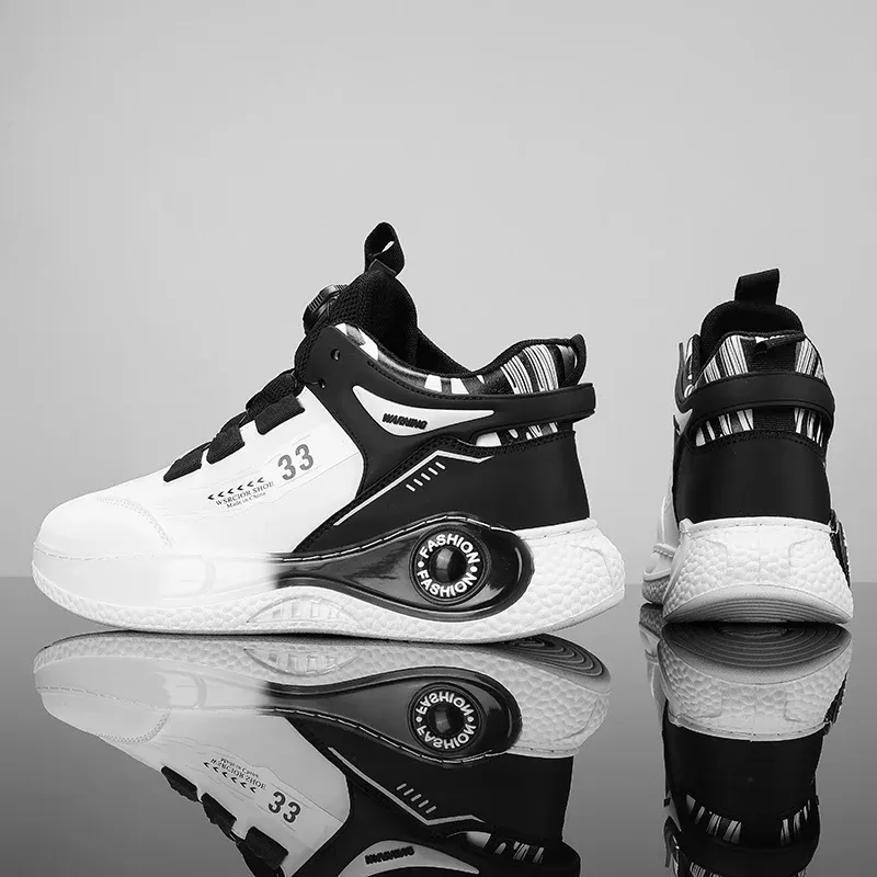 Men's Rotating Buckle Sneakers - Comfy Non-Slip Lace-Up Durable Artificial Leather Casual Shoes for Spring/Autumn Outdoor Activities - Image 4