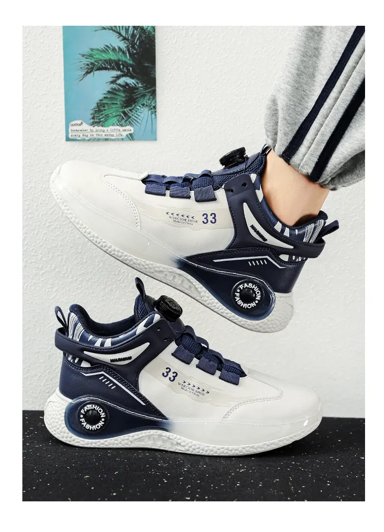 Men's Rotating Buckle Sneakers - Comfy Non-Slip Lace-Up Durable Artificial Leather Casual Shoes for Spring/Autumn Outdoor Activities showcase 16
